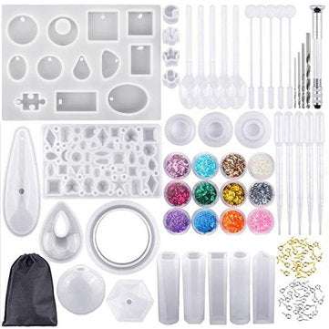 98Pcs/Set Pendant Trays Set DIY Jewelry Bezel Making Crystal Bracelet Pendant Silicone Resin Mould J