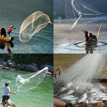 8ft Quick Throw Cast Net Monofilament Fishing Live Bait Net With Sinkers