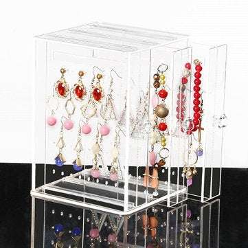Acrylic Earring Ear Studs Storage Box Jewelry Display Stand Necklace Holder Rack Organizer