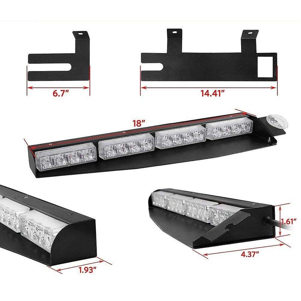 (Red & white) 32LED Visor Lights 15 Flash Patterns Emergency Strobe Lights Windshield Split Mount Li