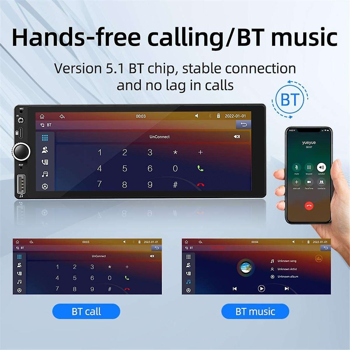 1 Din 6.86 Inch Car Radio Wireless CarPlay Android Auto Multimedia Player Universal MP5 Player Mirro