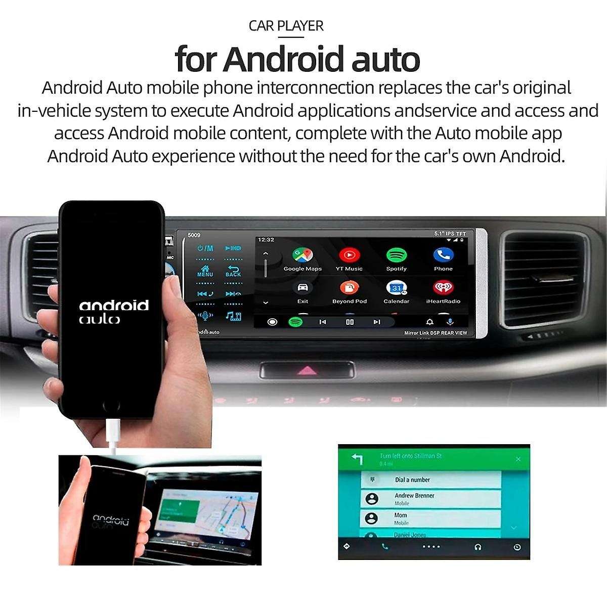 1 Din Wired Carplay Android Auto Car Radio MP5 Player 5.1 Inch IPS Touch Screen FM Audio Stereo Blue
