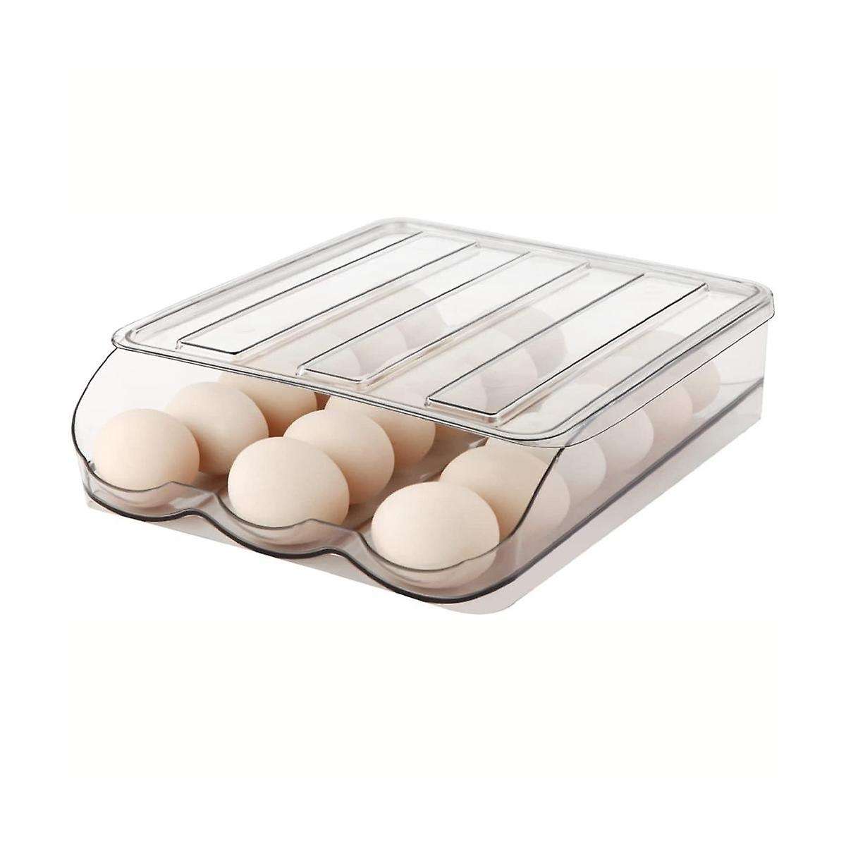 1 Layer Automatically Rolling Egg Storage Container ,capacity Egg Organizer for Fridge with Lid