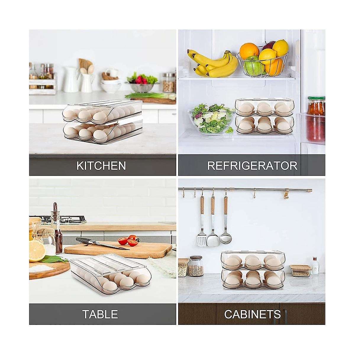 1 Layer Automatically Rolling Egg Storage Container ,capacity Egg Organizer for Fridge with Lid