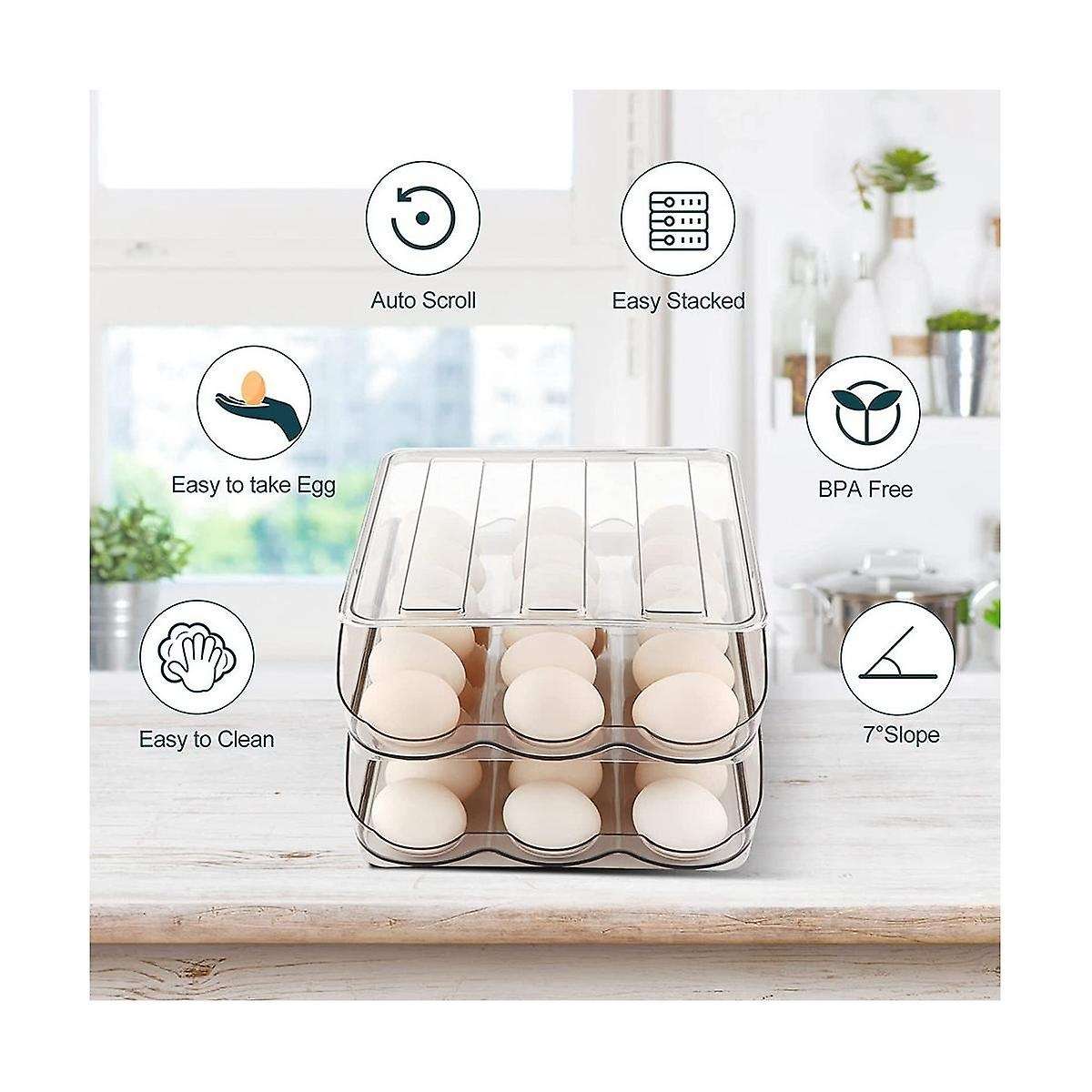 1 Layer Automatically Rolling Egg Storage Container ,capacity Egg Organizer for Fridge with Lid