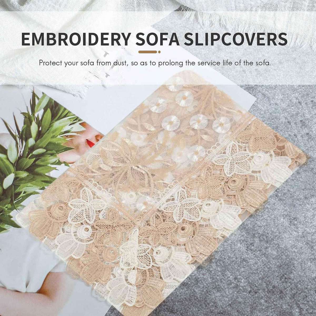 1 Pack Lace Sofa Cover, Embroidery Back Couch Covers Furniture Protector Table Cover (60x70cm/23.6x