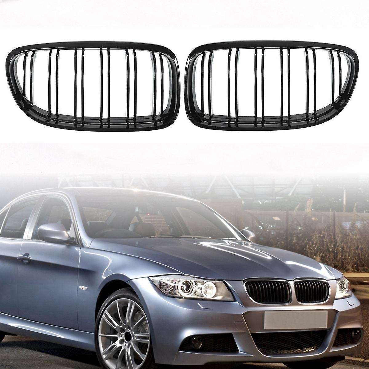 1 Pair Car Front Grille Bright Black Compatible BMW E90 LCI 3-Series etc