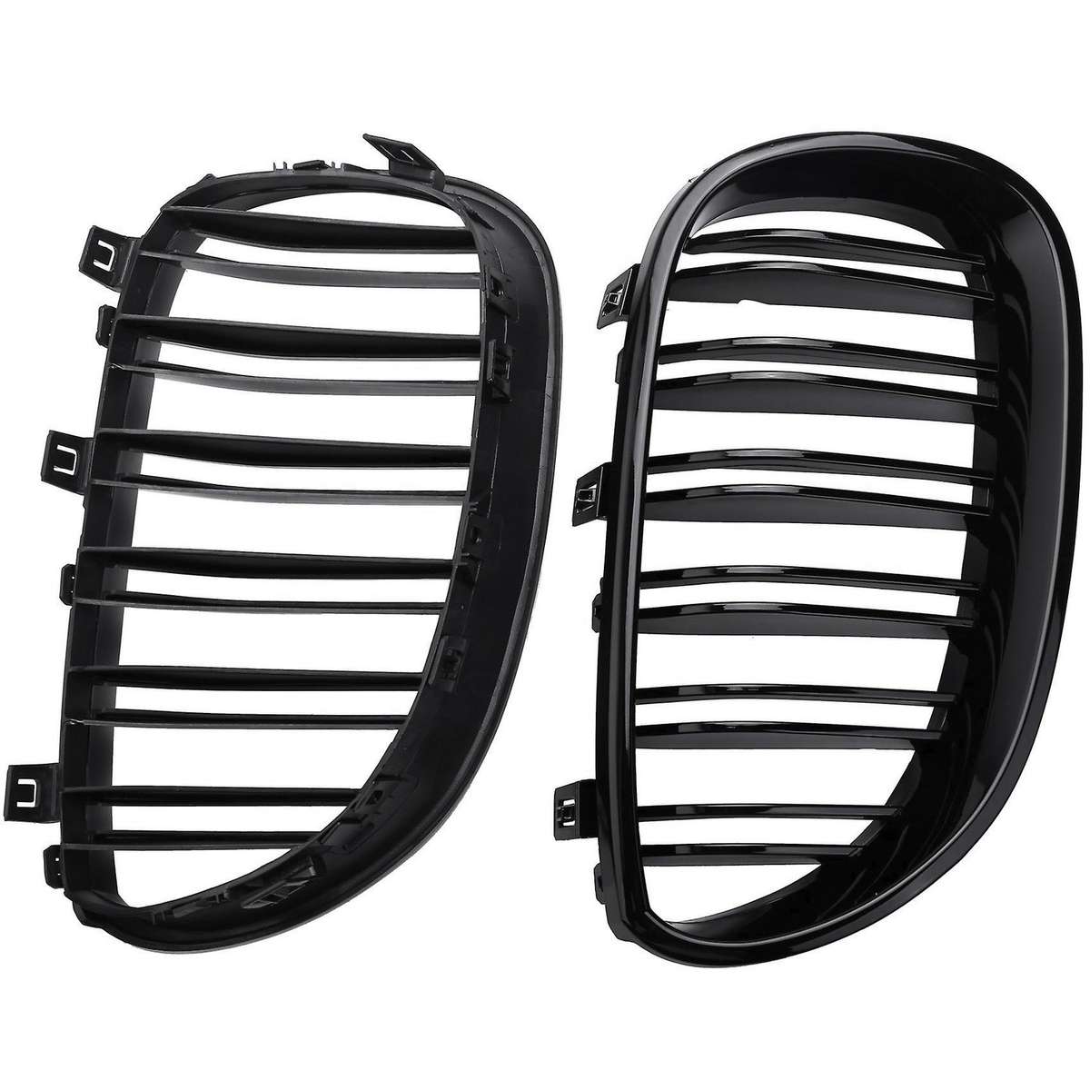 1 Pair Gloss Black Front Kidney Double Slat Double Line Grille for E60 E61 5 Series 2003-2010 Car A