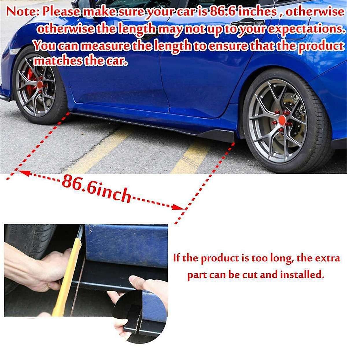 1 Set of 2M Small Anti-Collision Spoiler Four-Section Combined Side Skirt Modification Part Universa