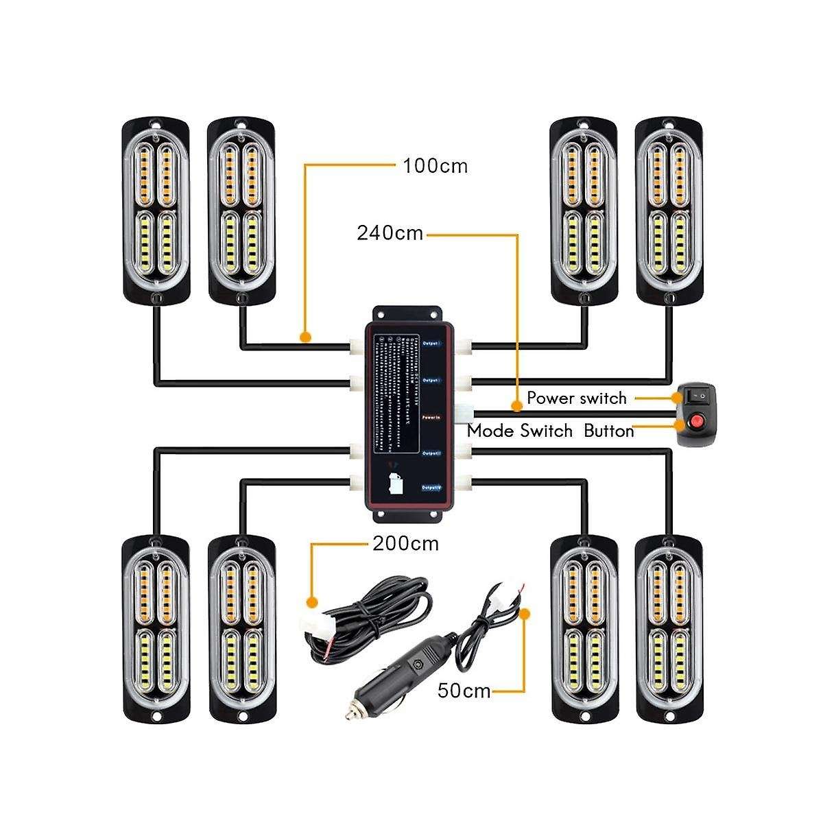 1 Tow 8 In Warning Lights Strobe Side Lights Grille Lights Blue
