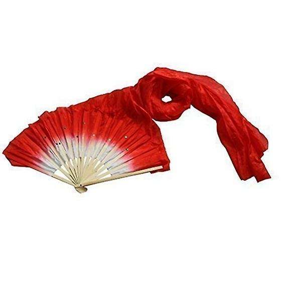 1.8m Belly Dance Dancing Silk Bamboo Long Fans Veils Red