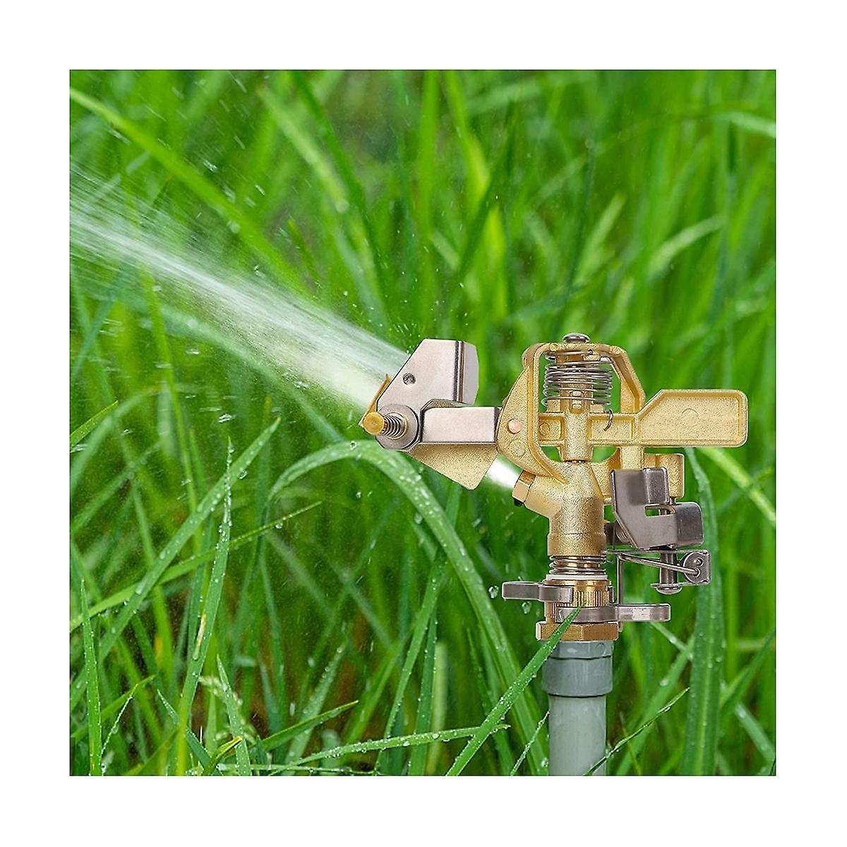 1/2 Inch Brass Impact Sprinkler 2 Pack, Heavy Duty Lawn Sprinkler Head with Nozzles, Adjustable 20
