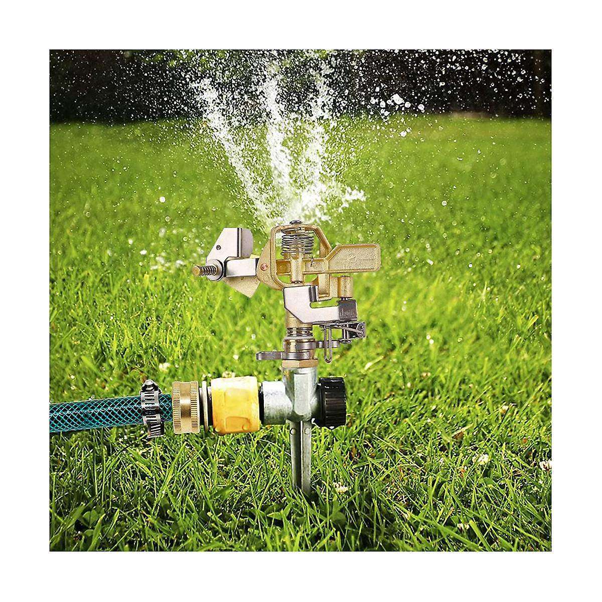 1/2 Inch Brass Impact Sprinkler 2 Pack, Heavy Duty Lawn Sprinkler Head with Nozzles, Adjustable 20