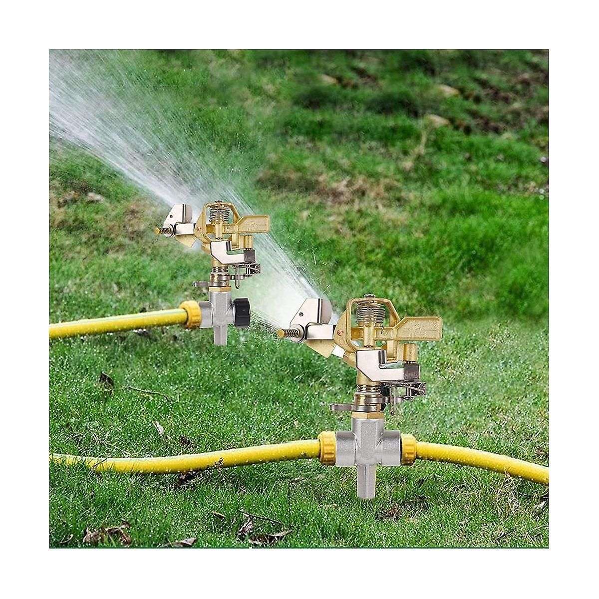 1/2 Inch Brass Impact Sprinkler 2 Pack, Heavy Duty Lawn Sprinkler Head with Nozzles, Adjustable 20