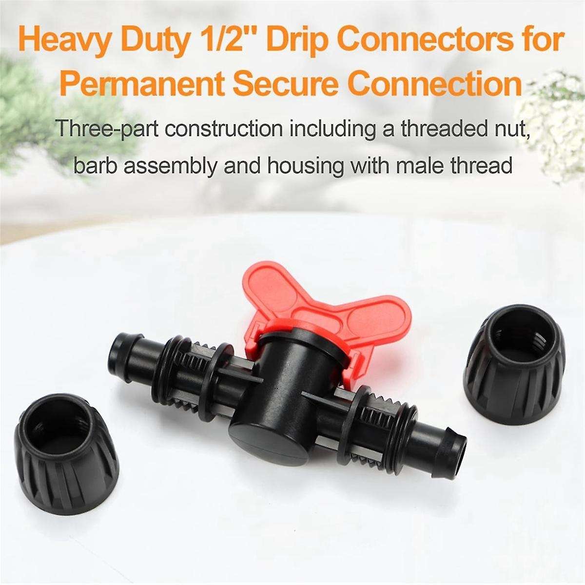 1/2In Drip Irrigation Valve Fittings,12 Pieces 1/2In Barbed Shut Off Valve for 1/2In Irrigation Tubi
