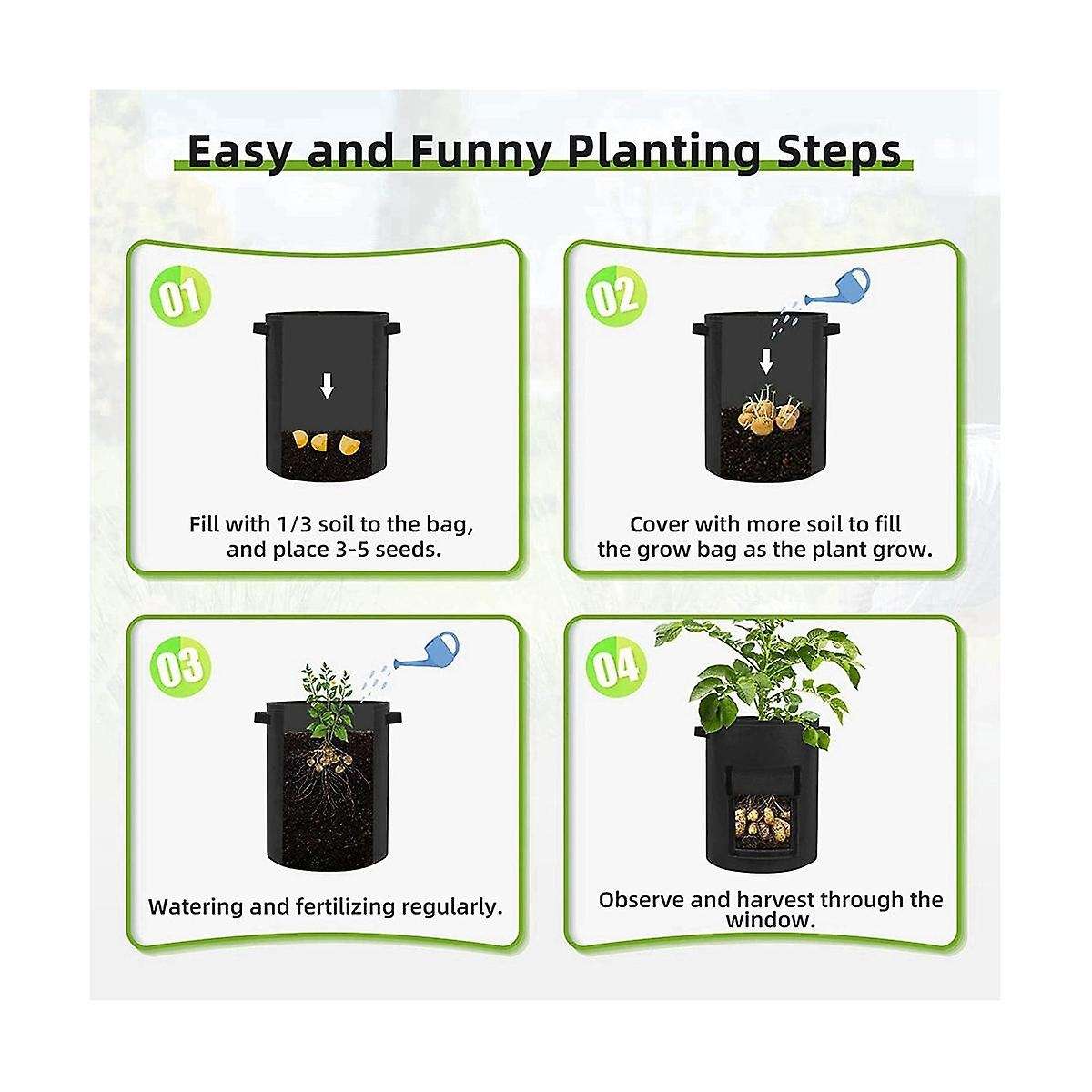 10 Gallon Potato Grow Bags 6-Pack, Thick Fabric Pots for Plants, Harvest Windows & Sturdy Handles