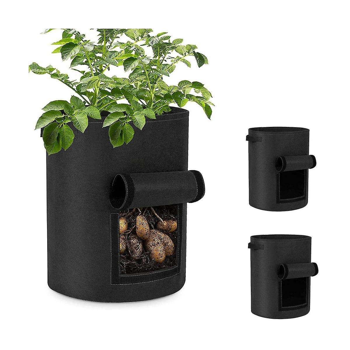 10 Gallon Potato Grow Bags 6-Pack, Thick Fabric Pots for Plants, Harvest Windows & Sturdy Handles