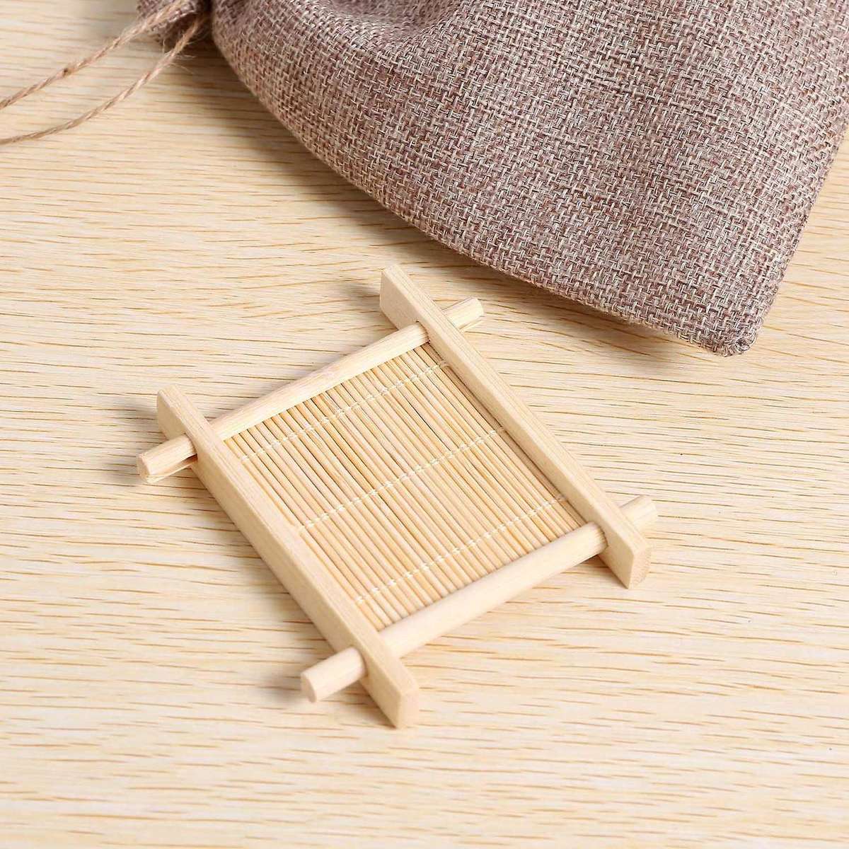 10 Pack Bamboo Coasters Coffee Cups Mats Teacup Saucers Square Tea Cup Mat for Kungfu Tea Table Pla