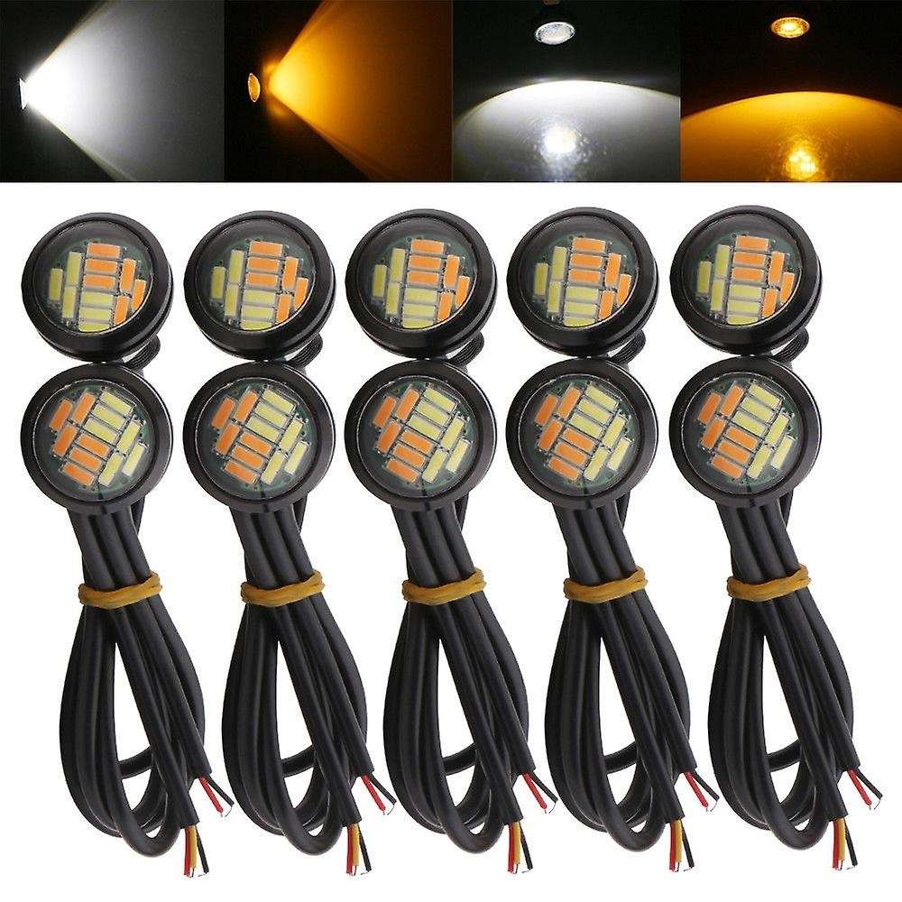 10 Pcs 12V 23Mm Dual Color Switchback 4014 Smd 12 Led Drl Turn Lights