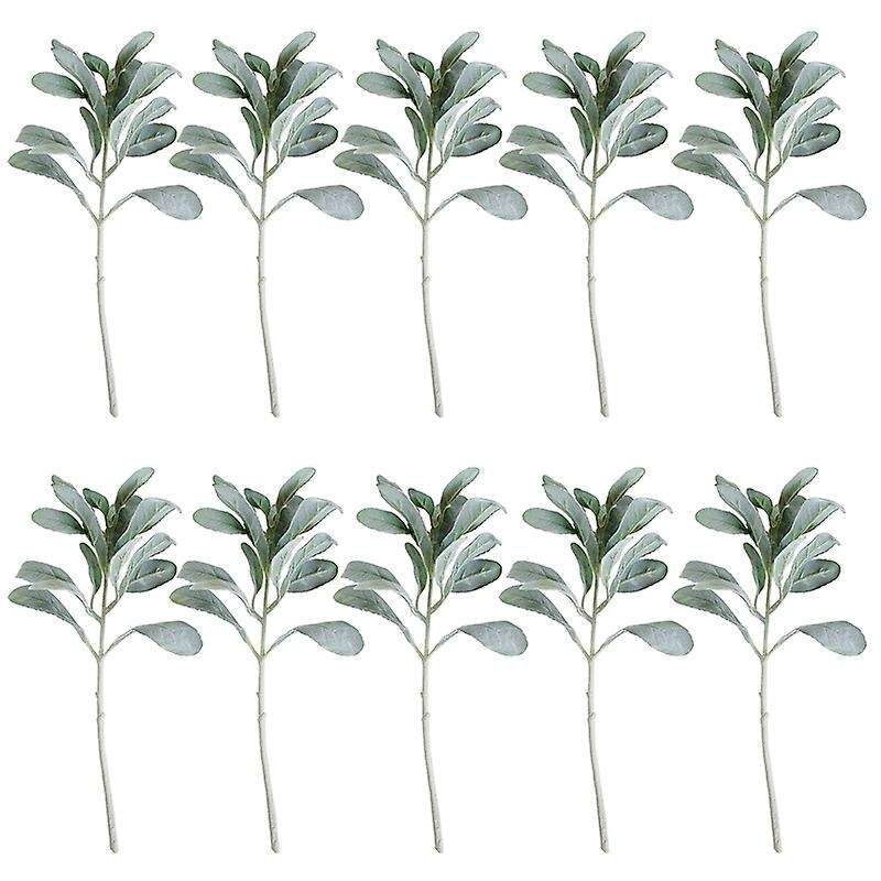 10 Pcs Artificial Flocked Lambs Ear Leaves Flocked Compatible Home Wedding