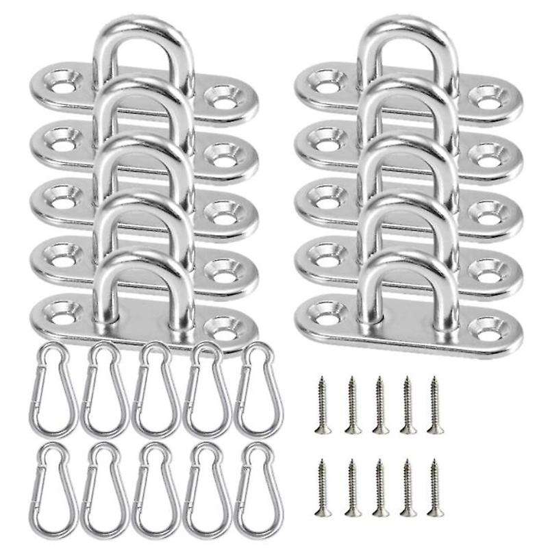 10 Pcs Stainless Eye Plate U Hook,10 Pcs Stainless Steel Snap Hook, Staple Hook Loop with Screw