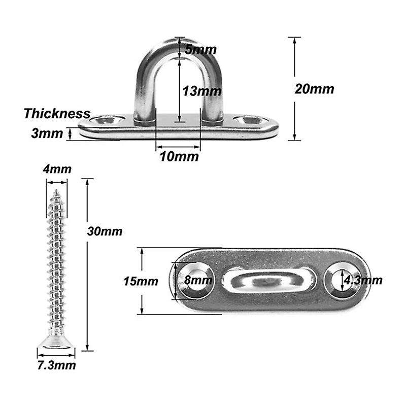 10 Pcs Stainless Eye Plate U Hook,10 Pcs Stainless Steel Snap Hook, Staple Hook Loop with Screw