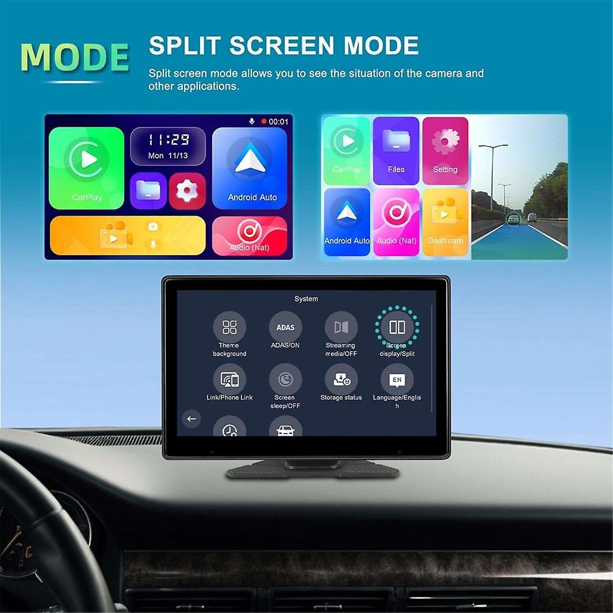 10.1Inch Touch Screen Wireless Carplay & Android Auto Portable Car Multimedia Player 4K DVR Dash Cam