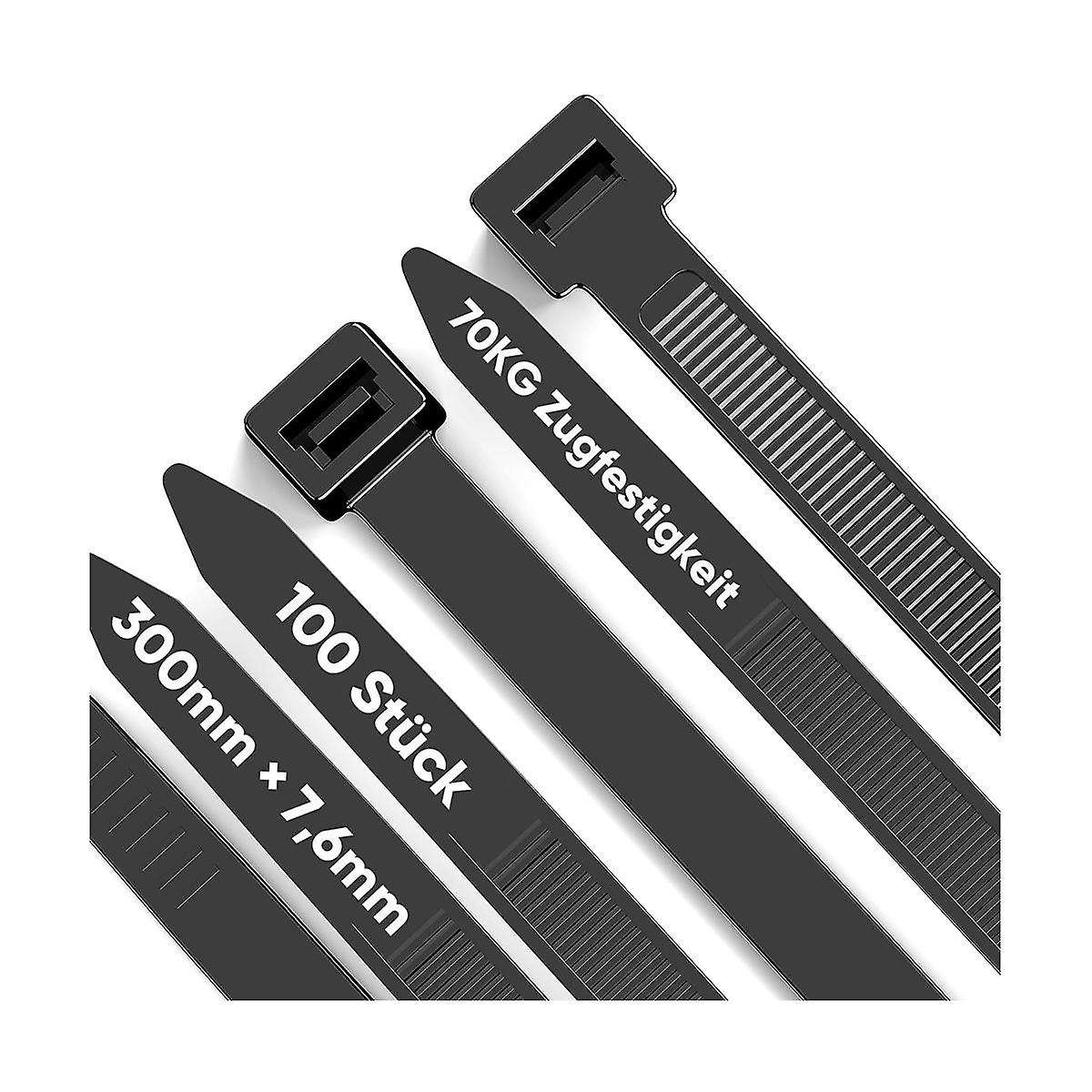 100 Pack Cable Zip Ties Heavy Duty 12 Inch, 7.6mm Strong Plastic Wire Ties with 70kg Tensile Strengt