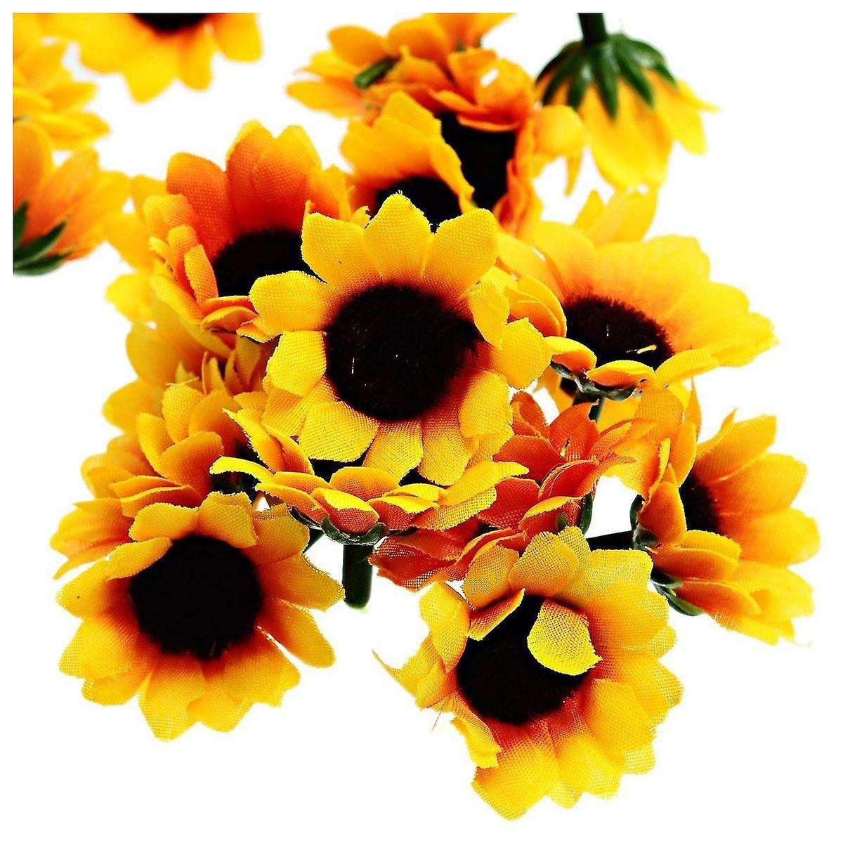 100 Pcs Artificial Little Daisy Heads Compatible Wedding Decor Yellow&Coffee