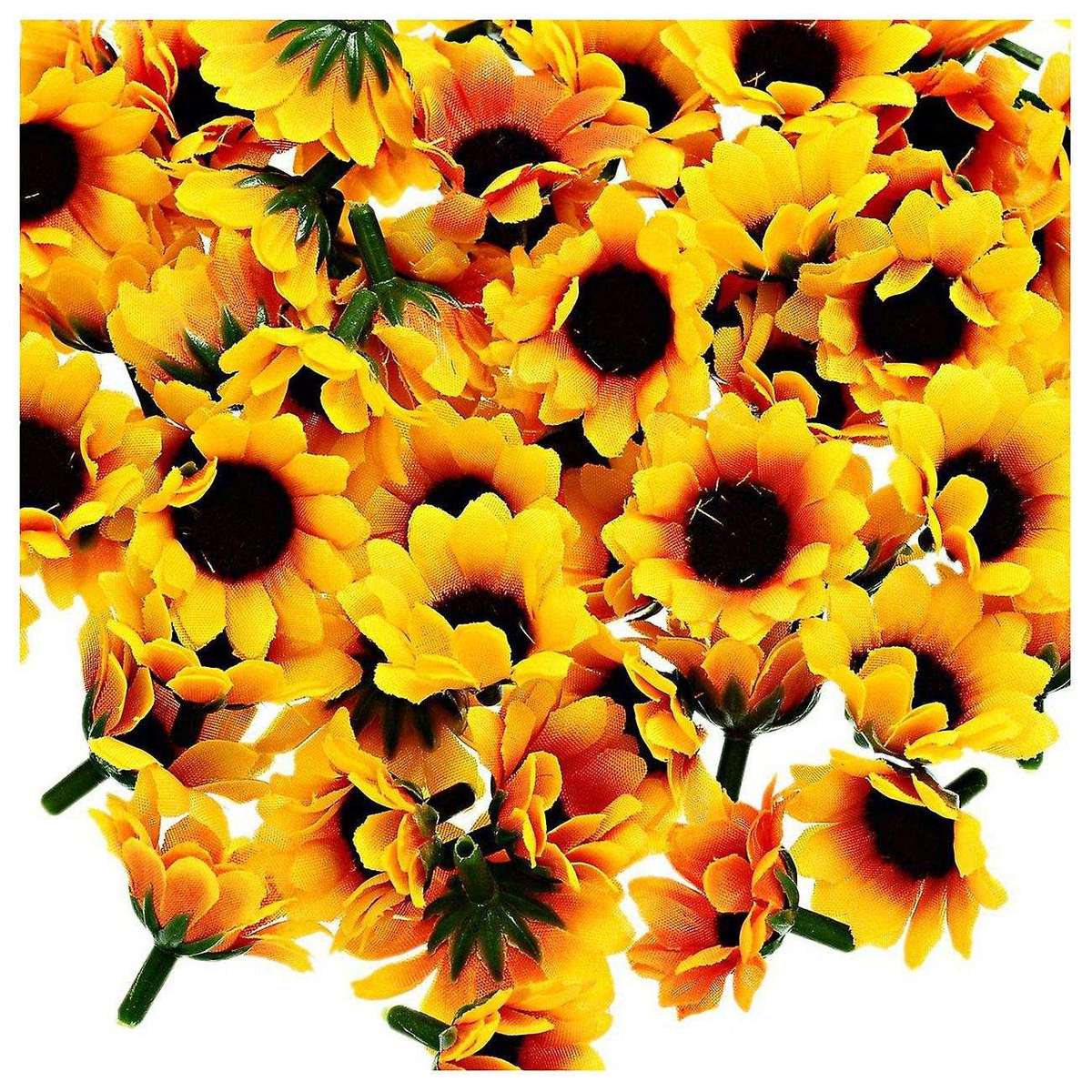 100 Pcs Artificial Little Daisy Heads Compatible Wedding Decor Yellow&Coffee