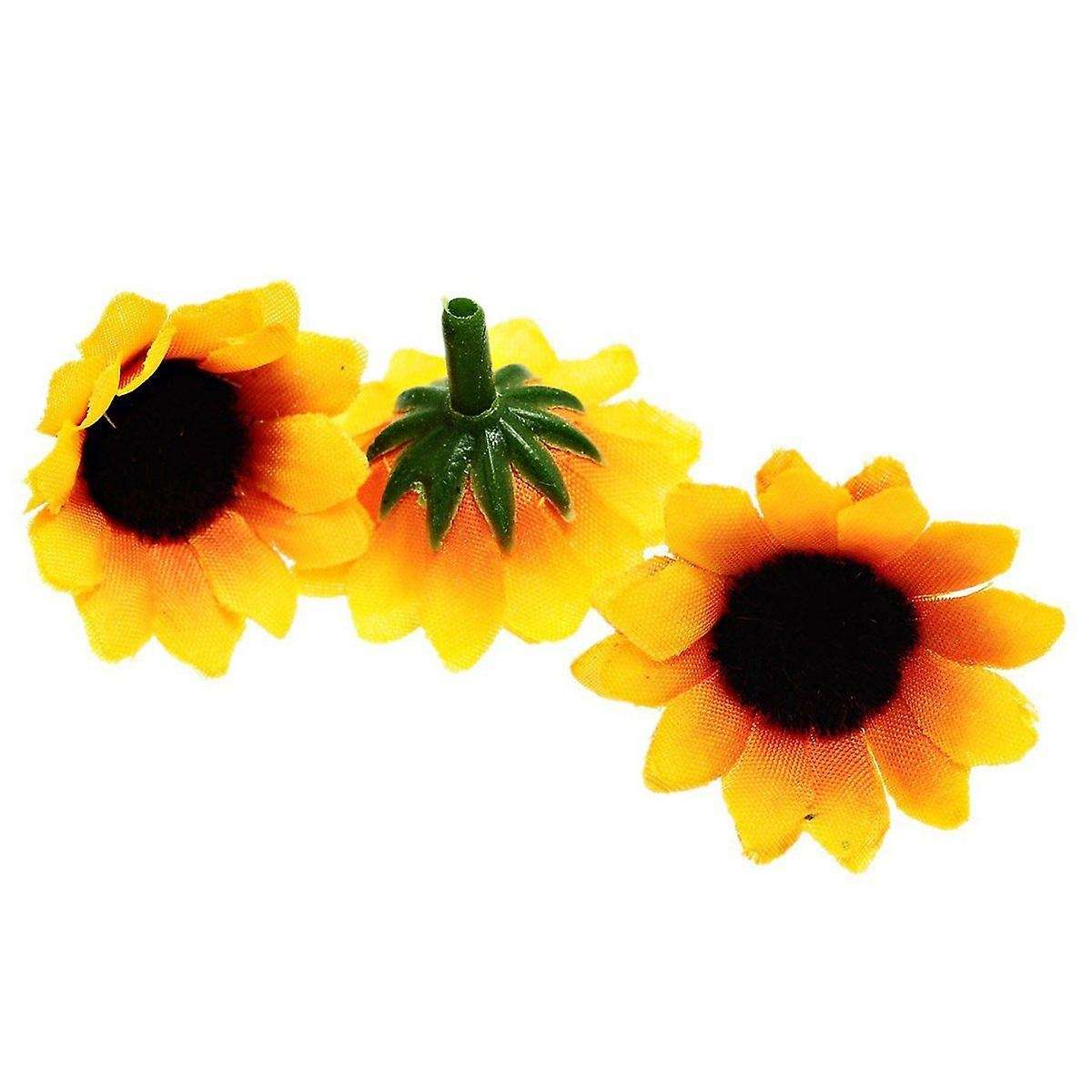 100 Pcs Artificial Little Daisy Heads Compatible Wedding Decor Yellow&Coffee