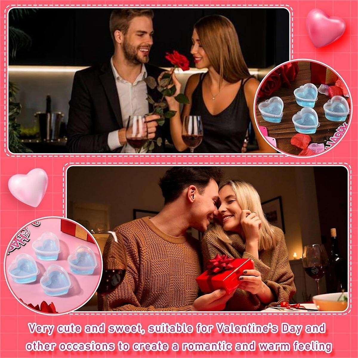 100 Pcs Valentine's Day Heart Shaped Storage Containers 1.7 Oz Plastic Mini Heart Box Clear Food Sto