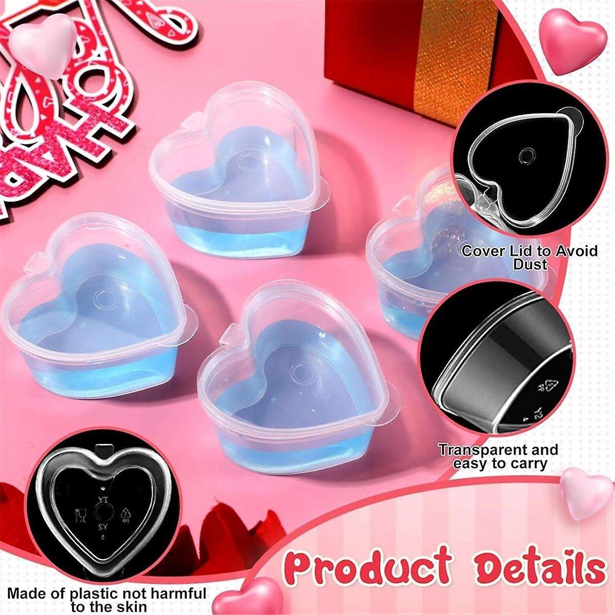 100 Pcs Valentine's Day Heart Shaped Storage Containers 1.7 Oz Plastic Mini Heart Box Clear Food Sto