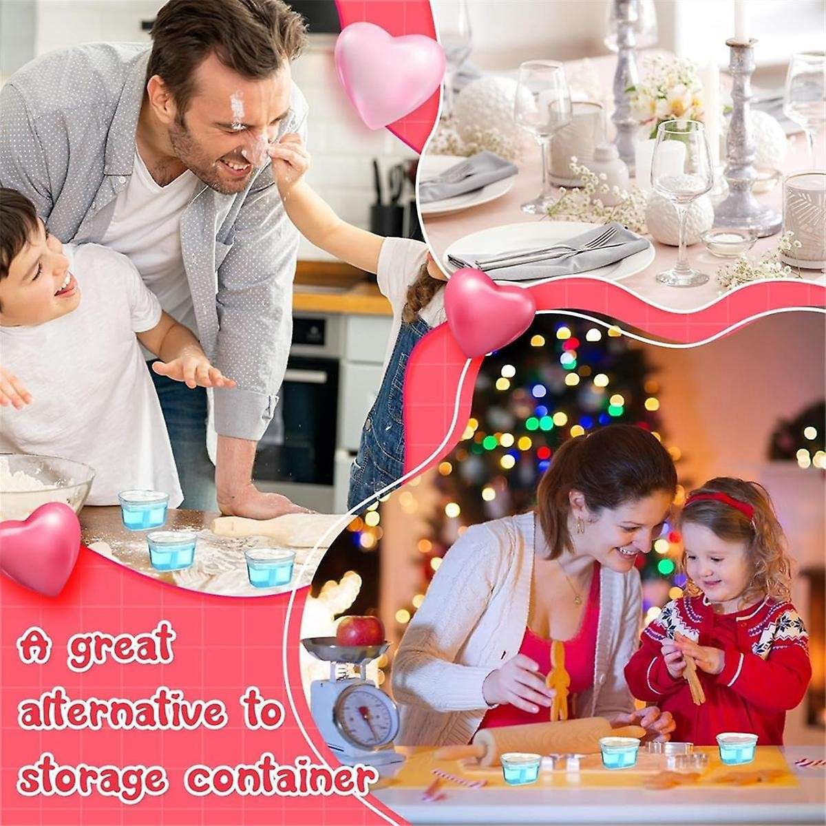 100 Pcs Valentine's Day Heart Shaped Storage Containers 1.7 Oz Plastic Mini Heart Box Clear Food St