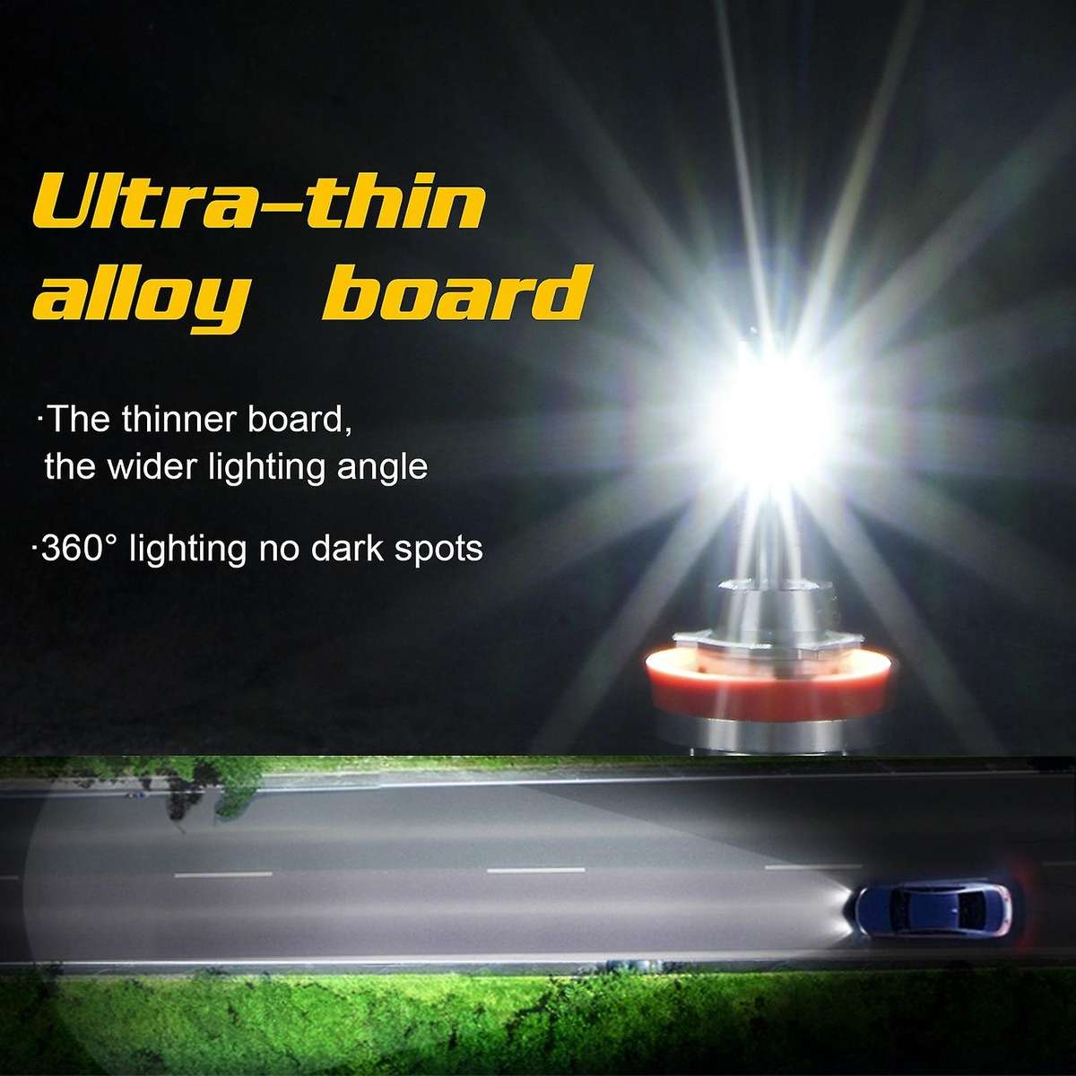 10000 Lumens H11 LED Headlight Bulb, DOB LED Chips Conversion Kit,6000K Cool White-360degree Adjusta