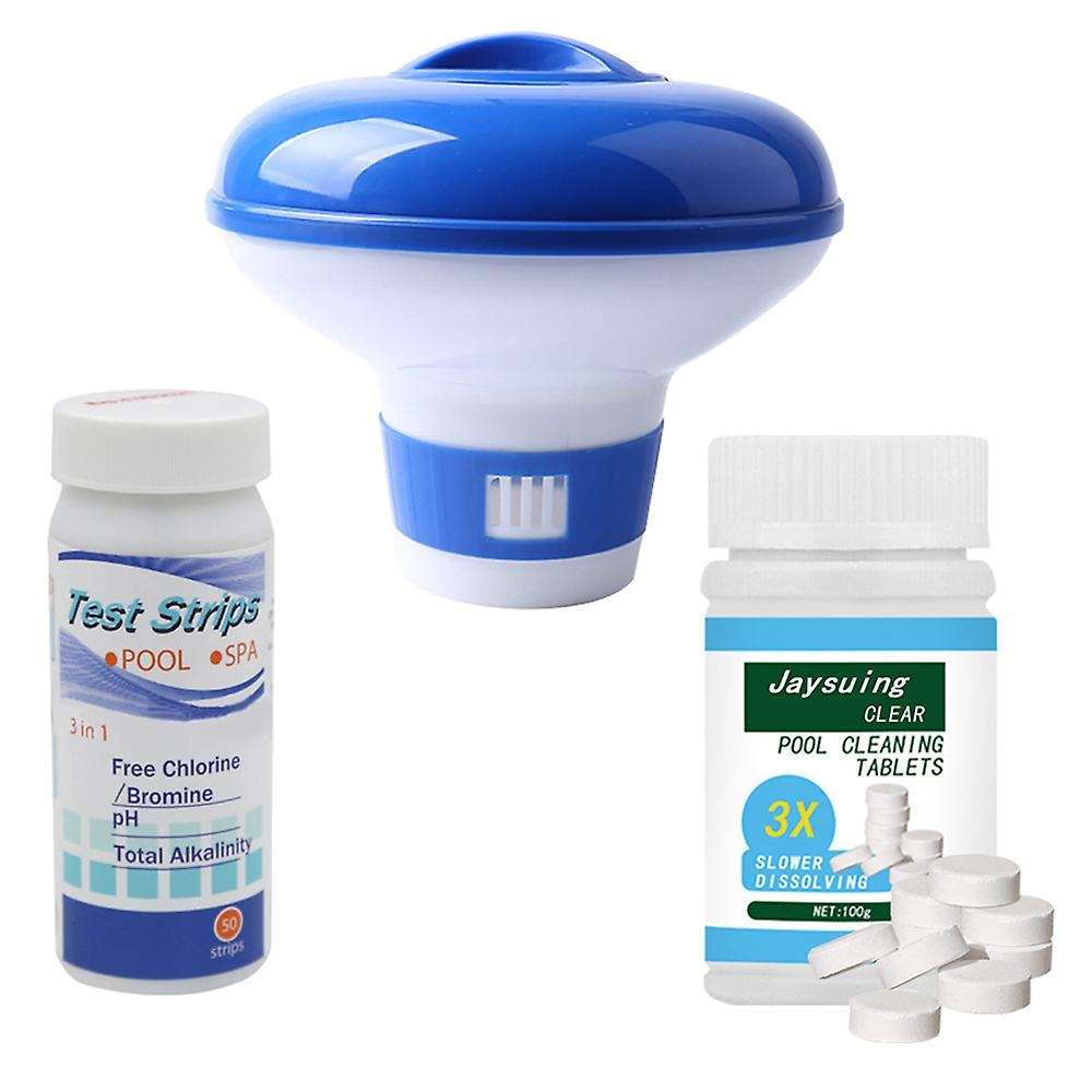 100G Swimming Pool Cleaning Tablet Floating Chlorine Hot Tub Chemical Dispenser Cleaner with Pool Te