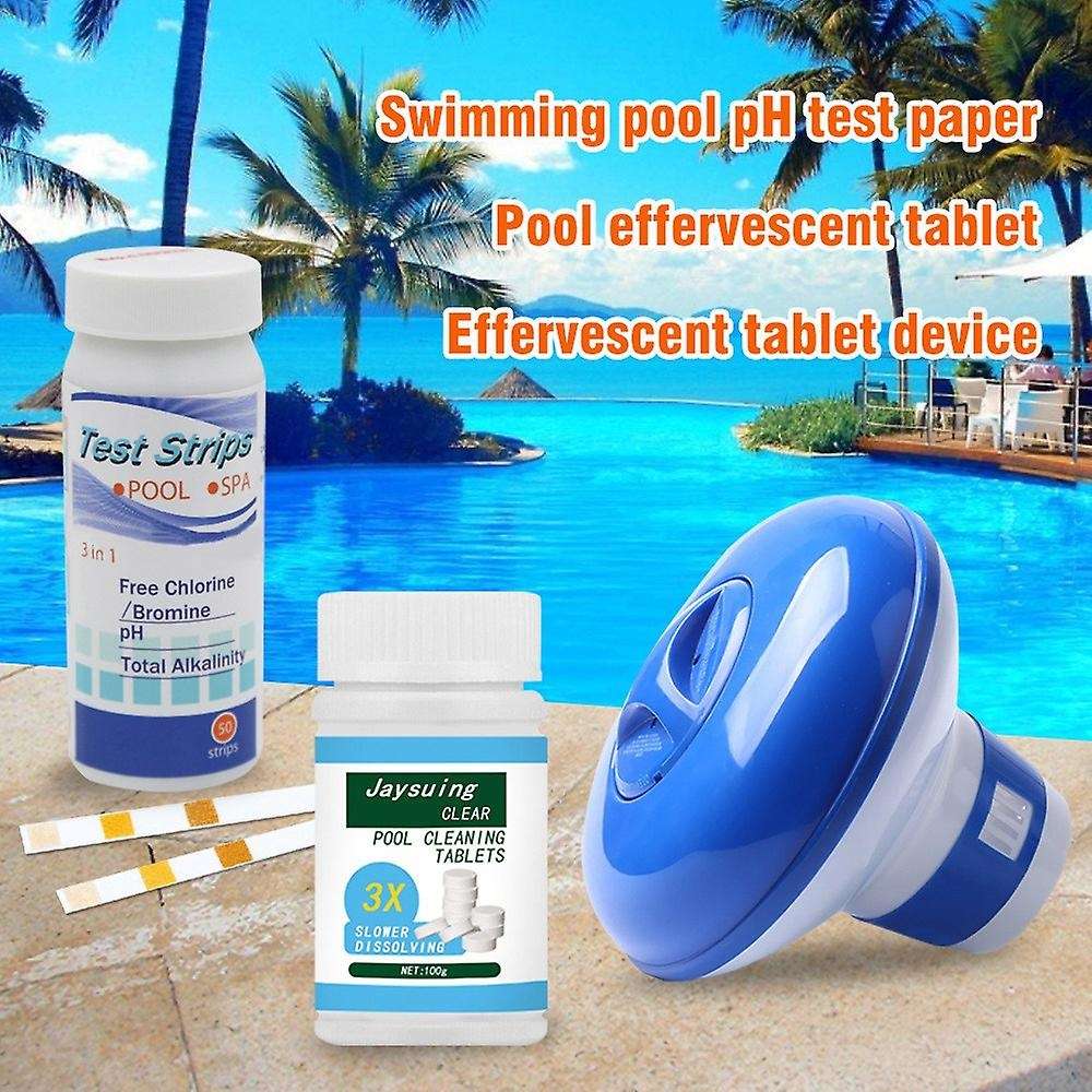 100G Swimming Pool Cleaning Tablet Floating Chlorine Hot Tub Chemical Dispenser Cleaner with Pool Te