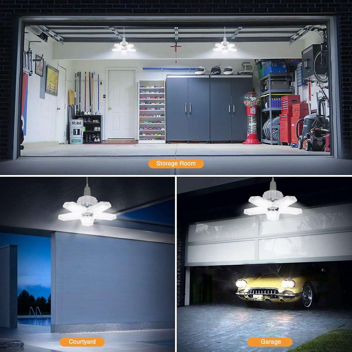 100W LED Five Leaf Garage Light Foldable Garage Ceiling Lamp 10000LM Deformation Basement Adjustable