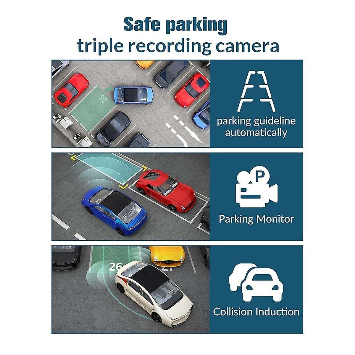 1080p Car Dash Camera Front and Rear Inside,2.0 Inch Ips Screen,night Vision,g-sensor,loop Recordin