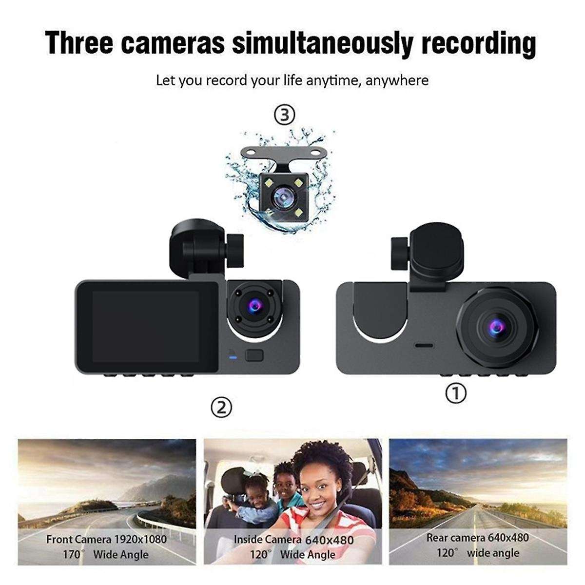 1080p Car Dash Camera Front and Rear Inside,2.0 Inch Ips Screen,night Vision,g-sensor,loop Recordin