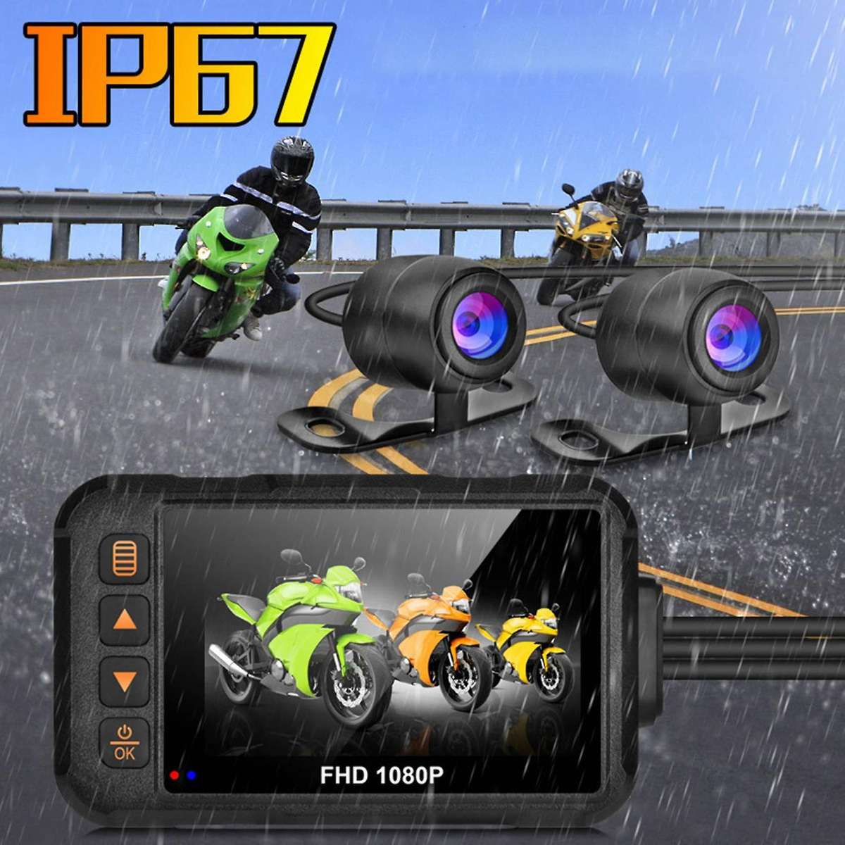 1080p Waterproof Motorcycle Camera Dvr Motorcycle Dashcam 3 Inch Front & Rear Camera Video Recorder