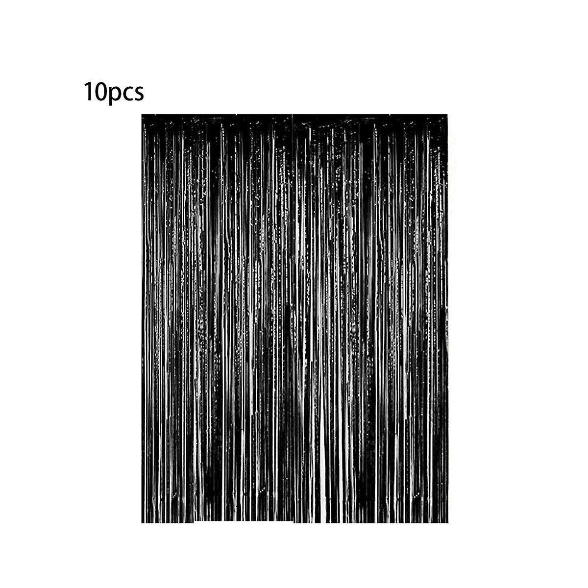 10-pack Black Metallic Foil Curtains 2m Rain Screen Curtain Halloween Background Wall Birthday Decor