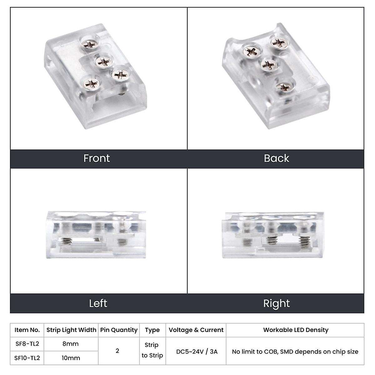 10pc LED Corner Connector with Screw Fixing 24V/5A 2P 8mm L Connector for LED Strip Single Color COB