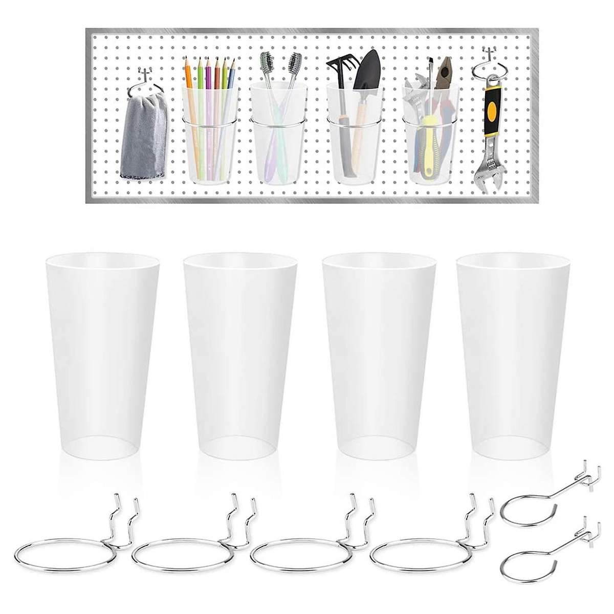 10Pcs Bins with Rings Ring Style Hooks with Cups Cup Holder Accessories Transparent