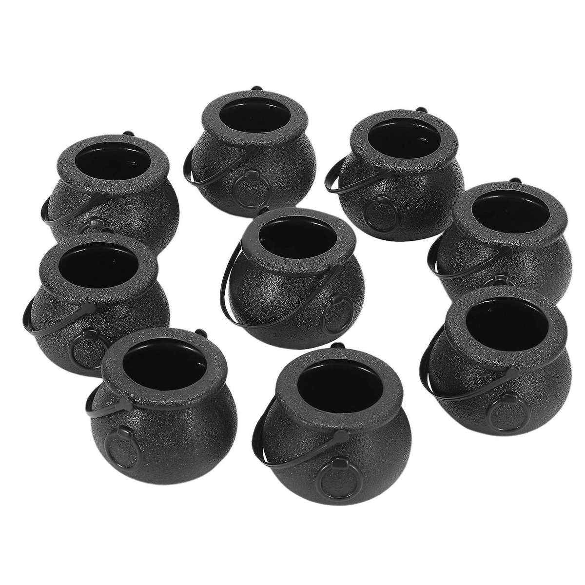 10pcs Black Cauldron Candy Holder Pot with Handle Halloween Candy Bucket Kettle Mini Black Witch Ca