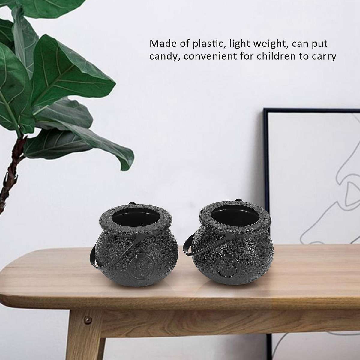 10pcs Black Cauldron Candy Holder Pot with Handle Halloween Candy Bucket Kettle Mini Black Witch Ca