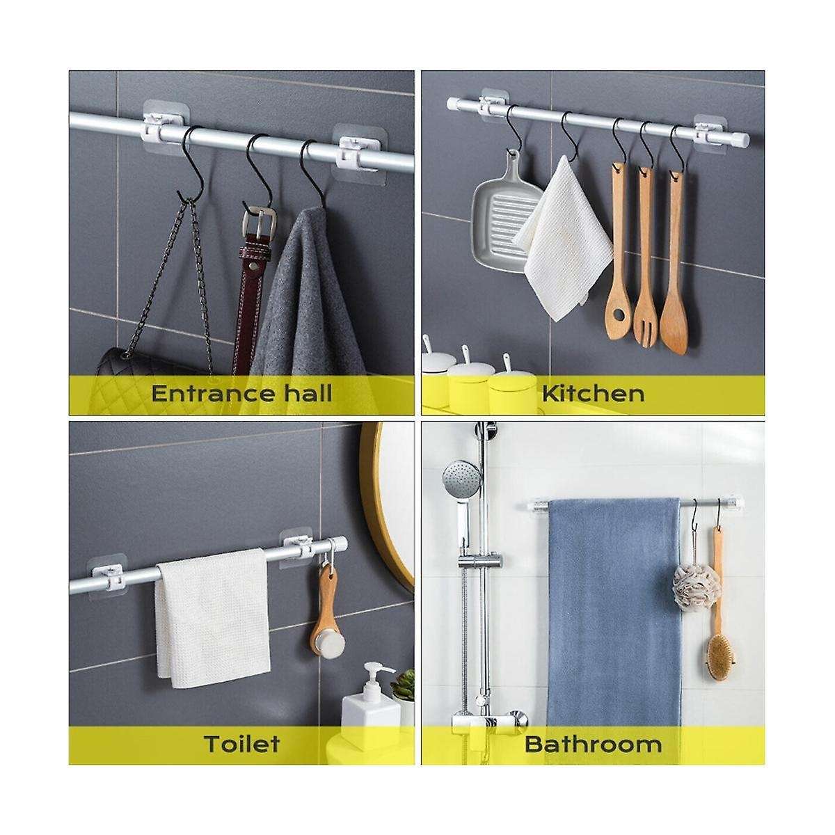 10pcs Hooks for Curtain Rod without Nails Curtain Rod Brackets No Drilling Self Adhesive Fixed Clip