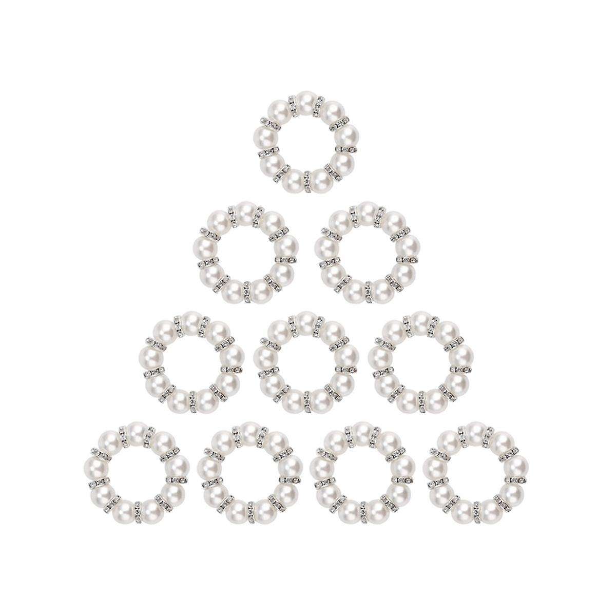 10Pcs Imitation Napkin Ring Rhinestone Beaded Napkin Ring Holder for Dinner Table Decoration Party,W