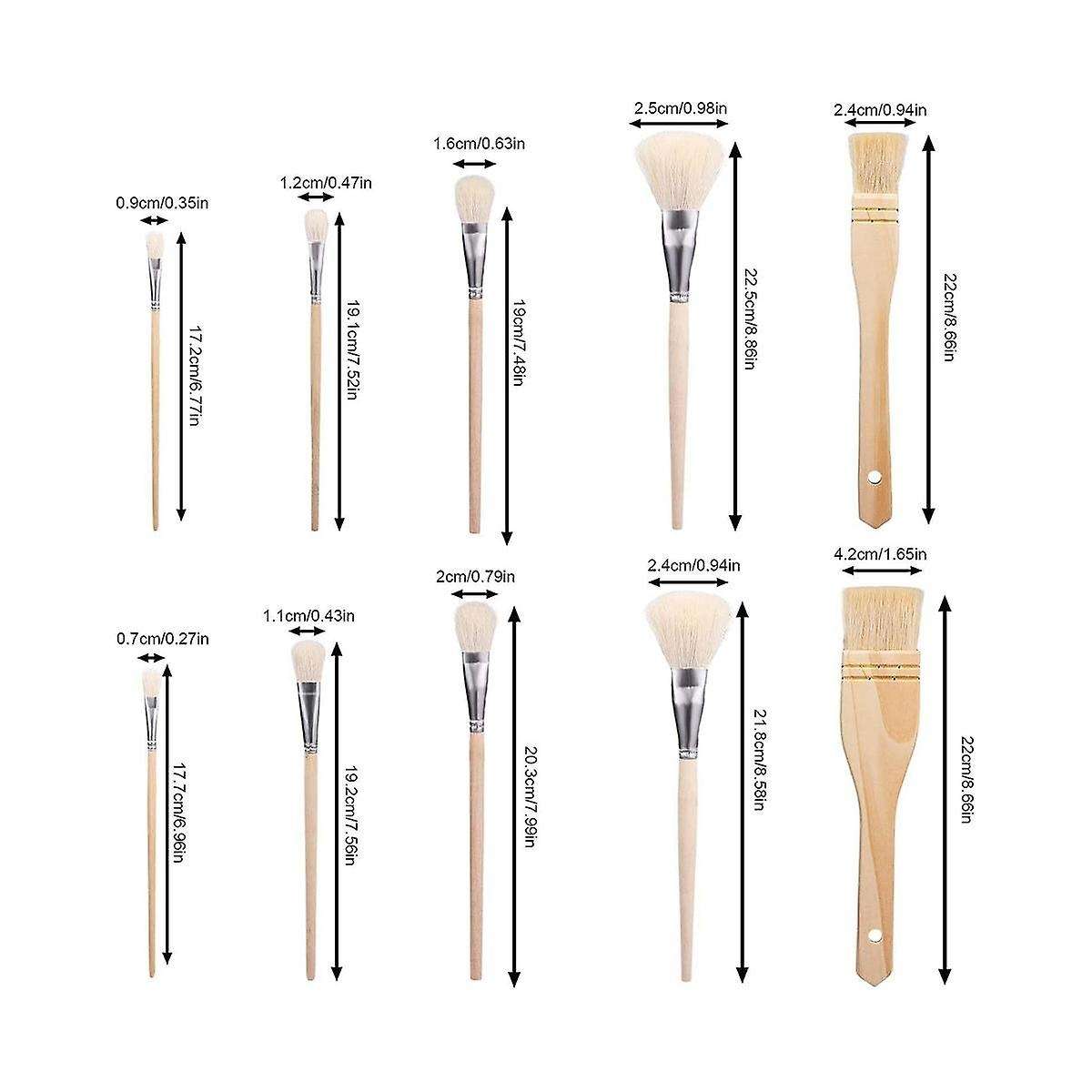 10Pcs Paint Brushes, Various Sizes Goat Hair Paint Brushes for Painting Walls Soft Fur Gilding Brush