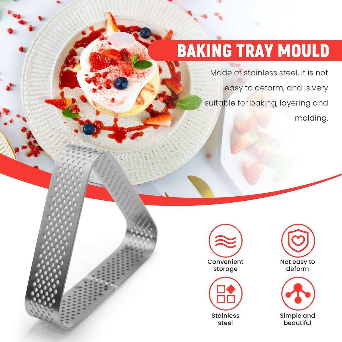 10pcs Round & Triangular Stainless Steel Tart Ring Tower Pie Cake Mould Baking Perforated Dessert C